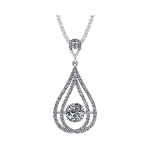 Central Diamond Center Chandelier Dancing Diamond Simulated Necklace for Women in 925 Sterling Silver