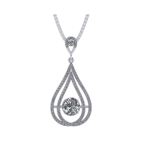 Central Diamond Center Chandelier Dancing Diamond Simulated Necklace for Women in 925 Sterling Silver