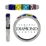 Central Diamond Center Princess w/Sides Mothers Rings with 1 to 6 Simulated Birthstones, Sterling Silver, 10K or 14K Gold