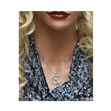 Central Diamond Center Swirl Birthstone Mothers Necklace w/ 1 to 9 Simulated Gemstones in Silver, 10K, or 14K Gold For Women