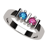 Central Diamond Center Straight Bar Mother's Ring Simulated Birthstone Ring w/ 1-6 Stones - Sterling Silver, 10K or 14K Gold