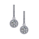 Halo Birthstone Dangle Earrings w/ Pure Brilliance Zirconia Accent Gemstones in Sterling Silver for Women
