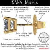 14K Gold Posts & Sterling Silver Princess Cut CZ Stud Earrings w/Pure Brilliance Zirconia, 1.50-4.00ctw