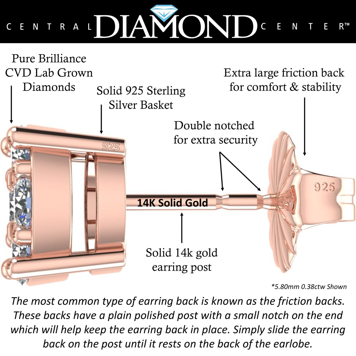 Diamond Stud Earrings CVD Lab Grown Diamonds solid 14K post & Silver basket, 7 or 9 Stone Cluster