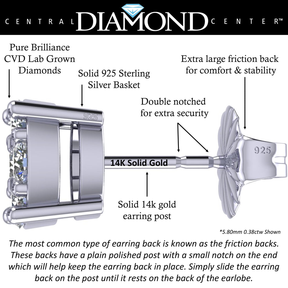 Diamond Stud Earrings CVD Lab Grown Diamonds solid 14K post & Silver basket, 7 or 9 Stone Cluster