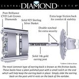 Diamond Stud Earrings CVD Lab Grown Diamonds solid 14K post & Silver basket, 7 or 9 Stone Cluster