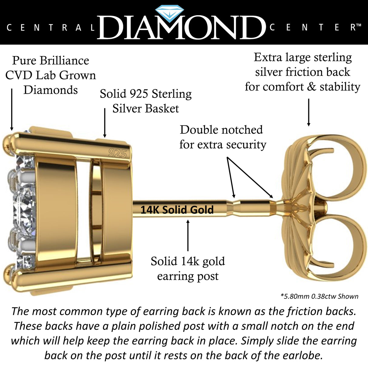 Diamond Stud Earrings CVD Lab Grown Diamonds solid 14K post & Silver basket, 7 or 9 Stone Cluster