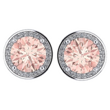 Simulated Morganite Pure Brilliance Zirconia Round Halo Stud Earrings in Solid Sterling Silver, Hypoallergenic