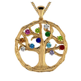 Central Diamond Center Tree of Life Mothers Birthstone Necklace in Silver-10K or 14K Gold. Up to 12stones