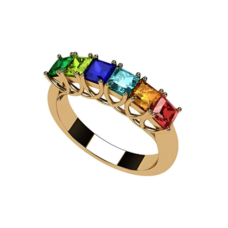 Central Diamond Center Princess Cut  Lucita Mothers Rings w/ 1 to 7 Simulated Birthstones in Sterling Silver, 10K or 14K Gold