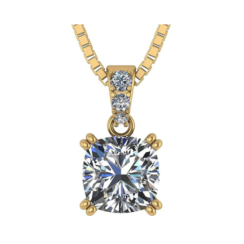 NANA Jewels Cushion Cut CZ Simulated Diamond Solitaire Necklace Sterling Silver 7-8mm Cubic Zirconia, 2.00ct & 3.00ct
