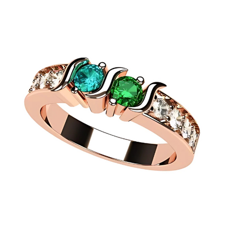 Central Diamond Center S-Bar w/Sides Couple's Ring with Simulated Birthstones in Sterling Silver, 10K or 14k Solid GOLD