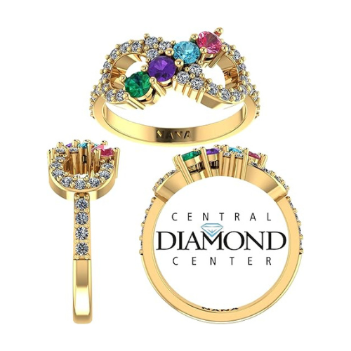 Central Diamond Center Infinity Mothers Rings w/ 1 to 6 Simulated Birthstones in Sterling Silver,  10K or 14K Gold