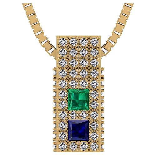 Central Diamond Center Princess Cut Couples 2 Stone Pendant Necklace w/ Pure Brilliance Zirconia on 3 Sides & Simulated Birthstones