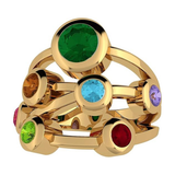 Central Diamond Center Bubble Mother's Ring with 1 to 7 Simulated Birthstones in Sterling Silver