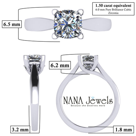 NANA Jewels 1to4ct Simulated Diamond Engagement ring Cushion Solitaire Lucita Cz & Silver