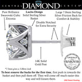 Lucita Simulated Diamond Stud Earrings with Solid 14K Gold Posts & Sterling Silver Basket, 3 & 4 Prongs