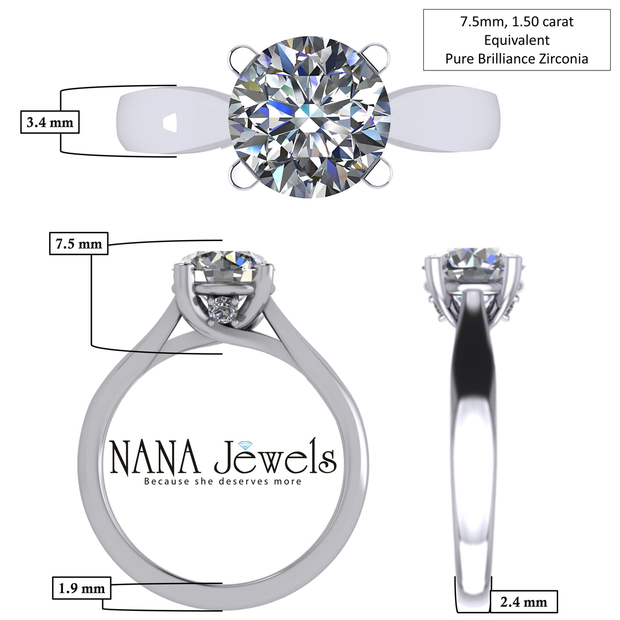 NANA Jewels 1.00-4.00ct Lucita Round Cut Solitaire Wedding Engagement Ring Series, 10K Gold w/Cubic Zirconia Simulated Diamond(A)
