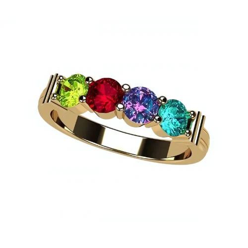 Central Diamond Center Shared Prong Mothers Birthstone Family Ring w/ 1 to 6 Simulated Gemstones in Sterling Silver, 10K or 14K Gold