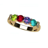 Central Diamond Center Shared Prong Mothers Birthstone Family Ring w/ 1 to 6 Simulated Gemstones in Sterling Silver, 10K or 14K Gold