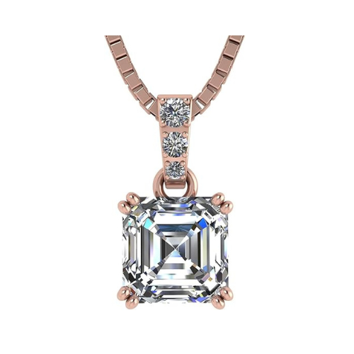 Nana Jewels Asscher Cut Simulate Diamond Solitaire Necklace With 22" Adjustable Box Chain- 7Mm(2Ct) Or 8Mm(3Ct) Look