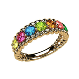 Central Diamond Center Rope Mothers Birthstone Ring with 1 to 10 Simulated Birthstones, Sterling Silver, 10K or 14K Gold