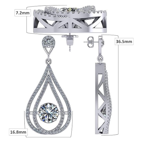 Central Diamond Center Chandelier Dancing Diamond Simulated stone Dangle Earrings for Women in Sterling Silver