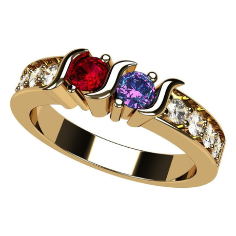 Central Diamond Center S-Bar w/Sides Couple's Ring with Simulated Birthstones in Sterling Silver, 10K or 14k Solid GOLD