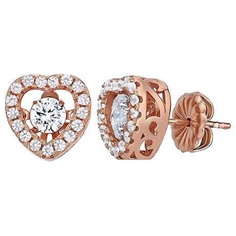Central Diamond Center Heart Dancing Gemstone Earrings in Sterling Silver made w/ Pure Brilliance Zirconia