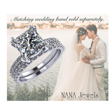 NANA Jewels 1.5-3CT Platinum Plated Sterling Silver Rings CZ Cubic Zirconia Princess Cut Engagement Rings | 10K 14K Solid Gold