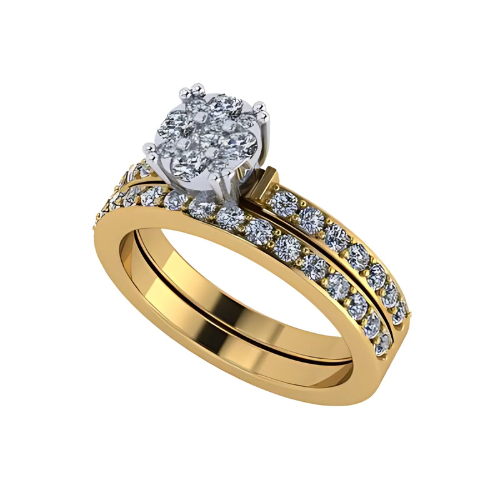 Lab Created CVD Diamond Cluster Center Wedding Bridal Set 10kt Gold