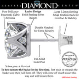 Lucita Simulated Diamond Stud Earrings with Solid 14K Gold Posts & Sterling Silver Basket, 3 & 4 Prongs