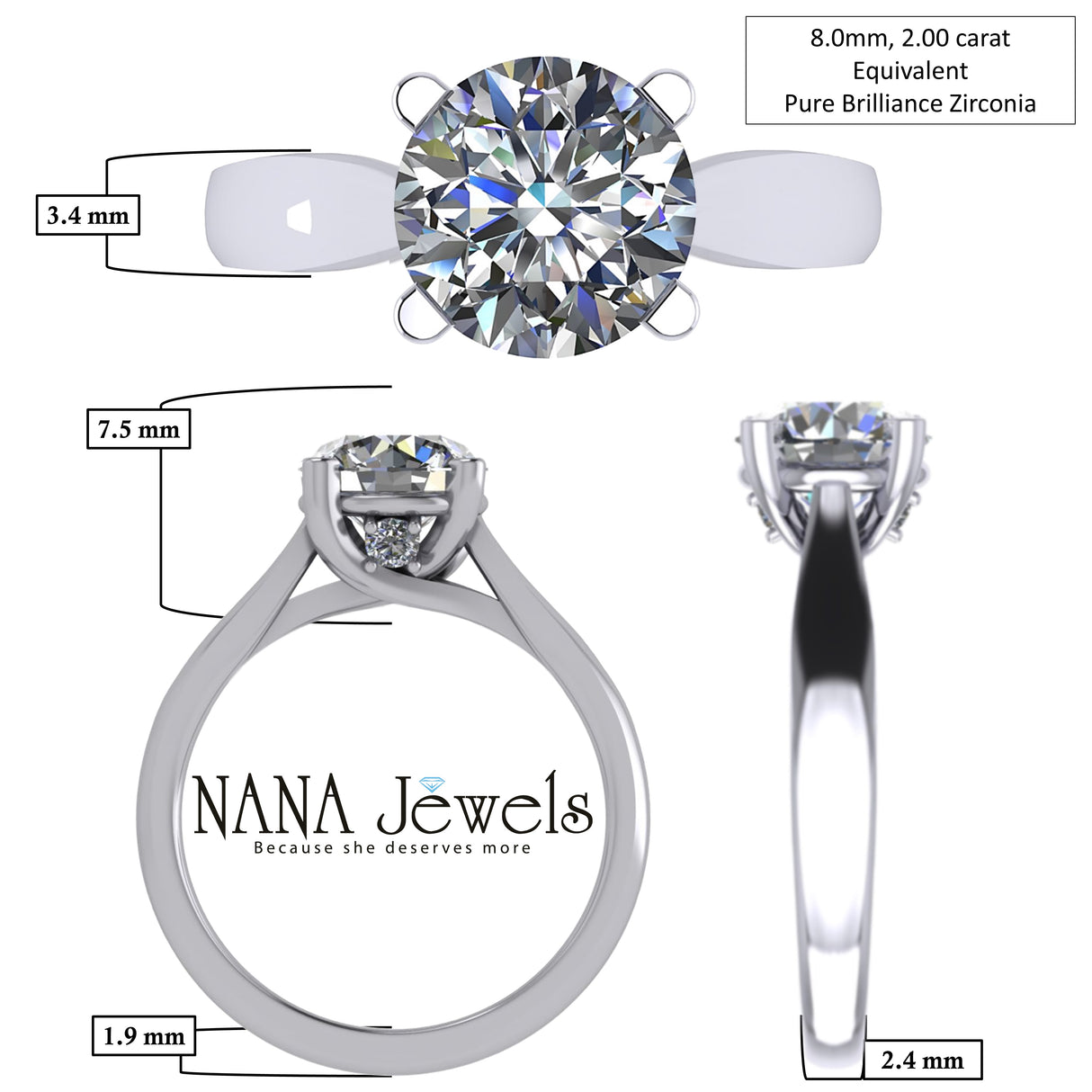 NANA Jewels 1.00-4.00ct Lucita Round Cut Solitaire Wedding Engagement Ring Series, 10K Gold w/Cubic Zirconia Simulated Diamond(A)