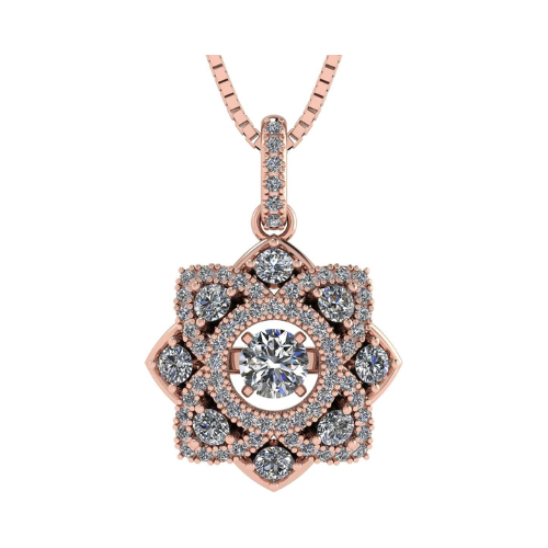 Central Diamond Center Forever Love Dancing Gemstone Flower Necklace Womens Pendant Sterling Silver & Pure Brilliance Zirconia