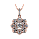 Central Diamond Center Forever Love Dancing Gemstone Flower Necklace Womens Pendant Sterling Silver & Pure Brilliance Zirconia