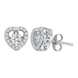 Central Diamond Center Heart Dancing Gemstone Earrings in Sterling Silver made w/ Pure Brilliance Zirconia
