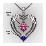 Central Diamond Center Couples 2 Stone Heart Pendant w/ Simulated Birthstones, Includes 0.8mm 22" Adj. Box Chain