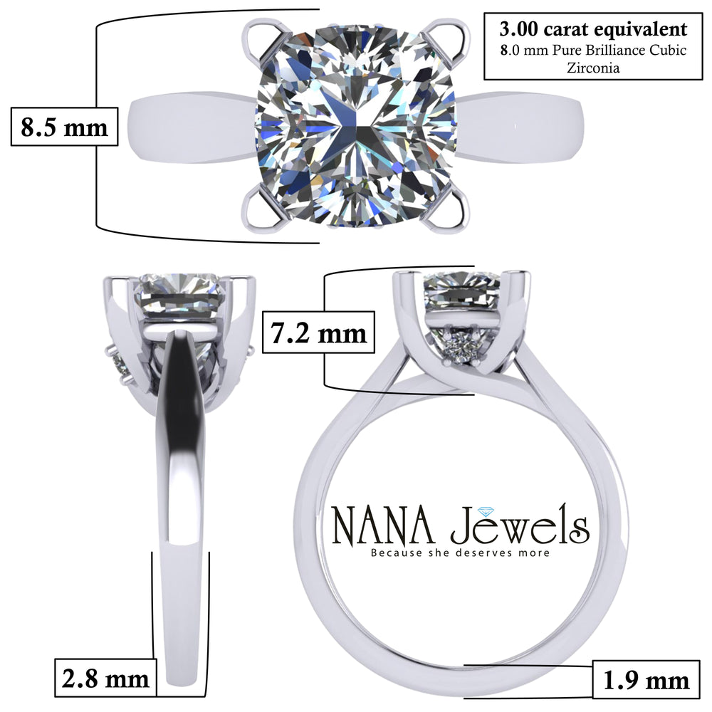 NANA Jewels 1.00-4.00ct Lucita Cushion & Princess Cut Solitaire Wedding Engagement Ring Series, 10K Gold w/Cubic Zirconia Simulated Diamond(B)