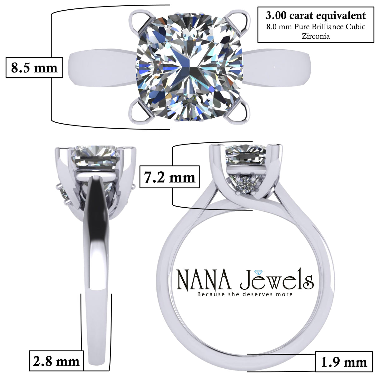 NANA Jewels 1.00-4.00ct Lucita Cushion & Princess Cut Solitaire Wedding Engagement Ring Series, 10K Gold w/Cubic Zirconia Simulated Diamond(B)