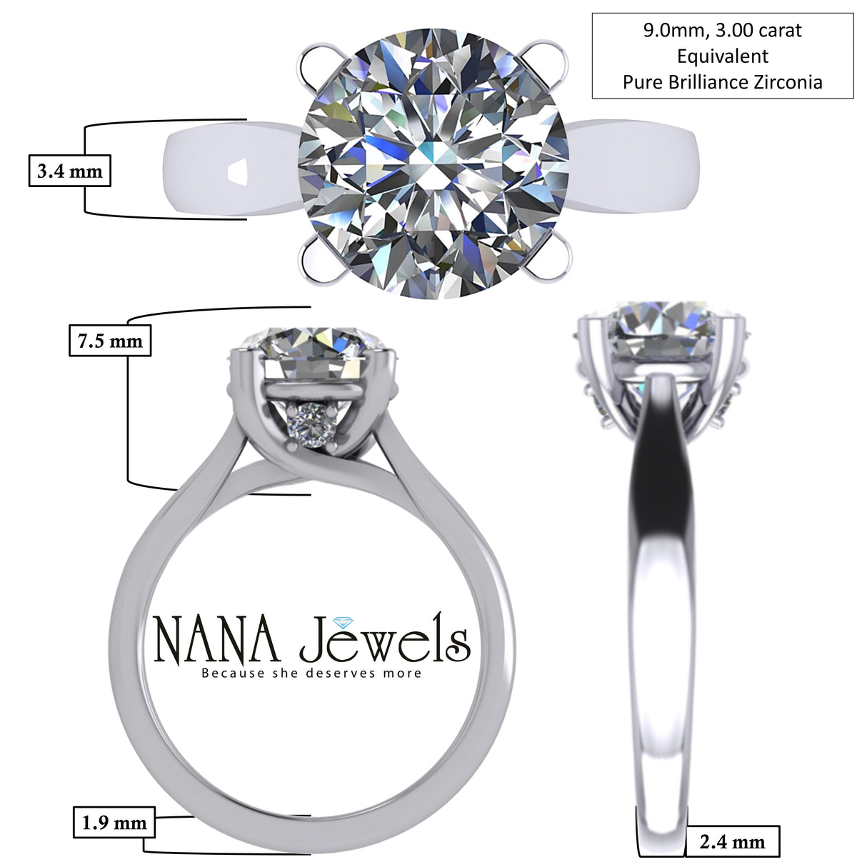 NANA Jewels 1.00-4.00ct Lucita Round Cut Solitaire Wedding Engagement Ring Series, 10K Gold w/Cubic Zirconia Simulated Diamond(A)