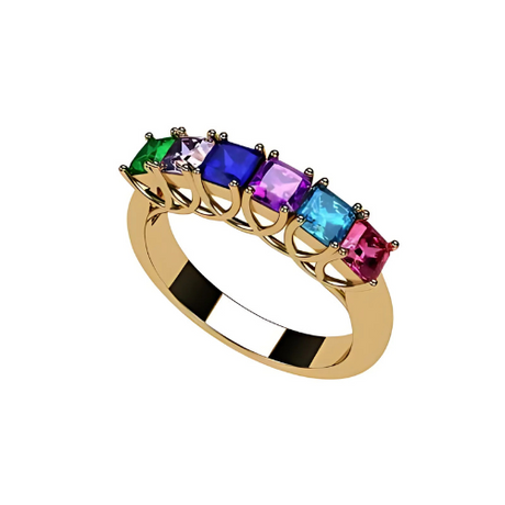 Central Diamond Center Asscher Cut Lucita Mothers Rings w/ 1 to 7 Simulated Birthstones in Sterling Silver, 10K or 14K Gold