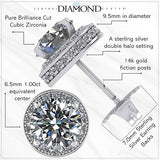 Central Diamond Center Round Halo Earring & Necklace Set w/ 6.5mm Simulated Birthstones in 925 Sterling Silver, Hypoallergenic