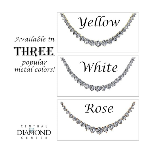 Central Diamond Center Sterling Silver & Graduated CZ 3 or 4 prongs Tennis Necklace, 18", White, Yellow or Rose Gold Plated