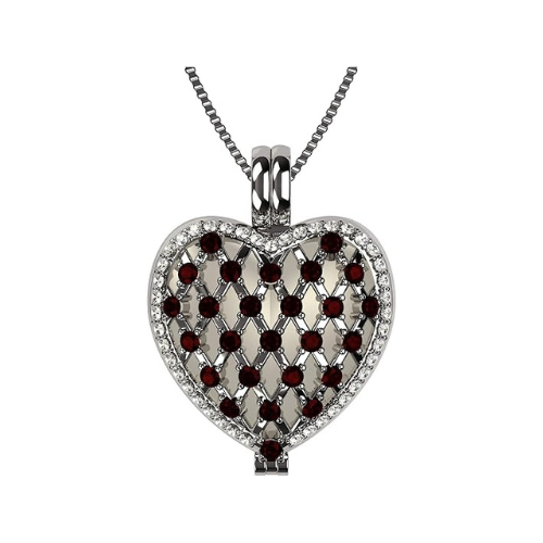 Central Diamond Center Heart of Hearts Birthstone Locket Necklace Pendant in Sterling Silver & Mother of Pearl