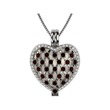 Central Diamond Center Heart of Hearts Birthstone Locket Necklace Pendant in Sterling Silver & Mother of Pearl