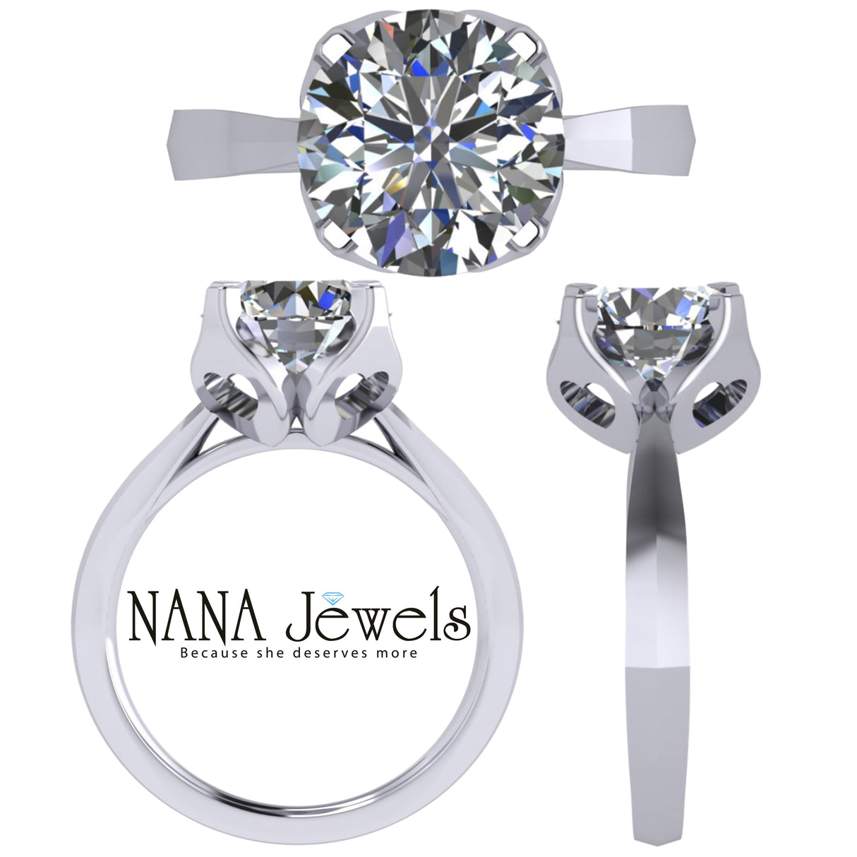 NANA Jewels 2.00ct-3.00ct Simulated Diamond Zirconia Engagement Ring Round Cut Heart & Soul Solitaire Sterling Silver