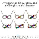 Central Diamond Center Infinity Mothers Birthstone Necklace w/ 1 to 6 Simulated Gemstones in Sterling Silver, 10K, or 14K Gold
