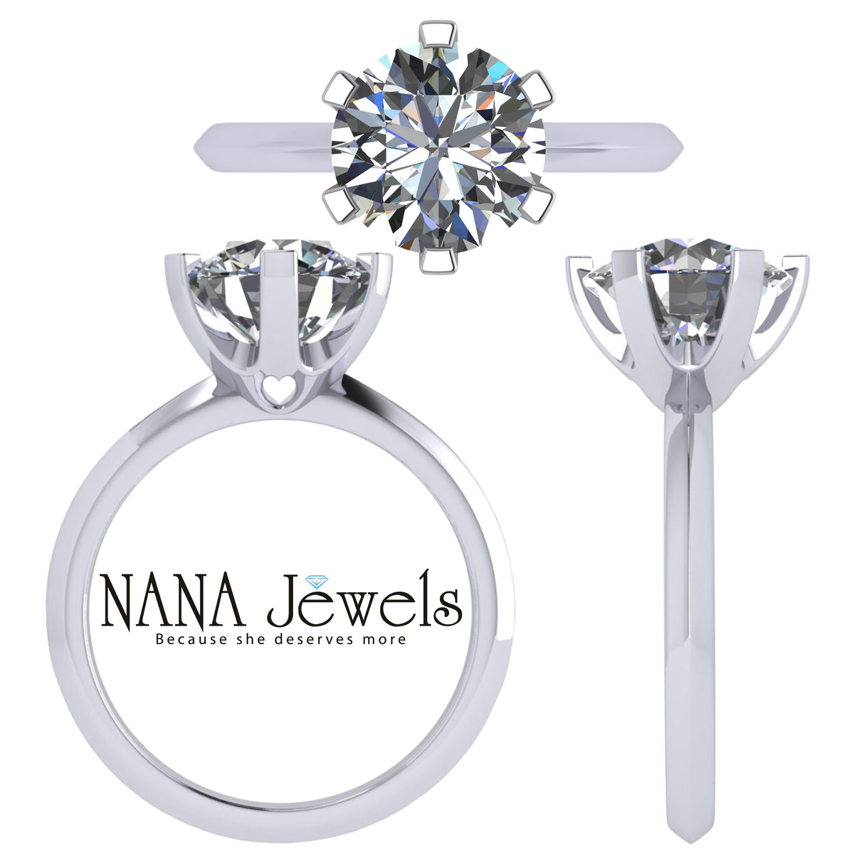 NANA Jewels Matrix Simulated Diamond Engagement Ring Solitaire 1 to 4 carat in Silver 10k & 14k Gold