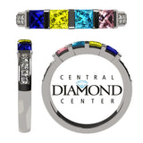 Central Diamond Center Princess w/Sides Mothers Rings with 1 to 6 Simulated Birthstones, Sterling Silver, 10K or 14K Gold