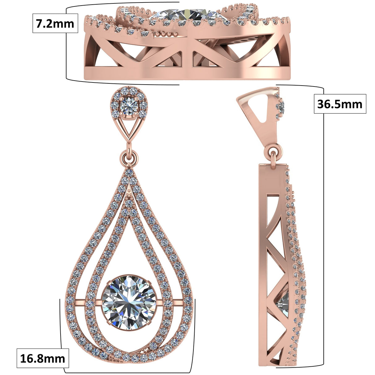 Front view of a sterling silver chandelier pendant.